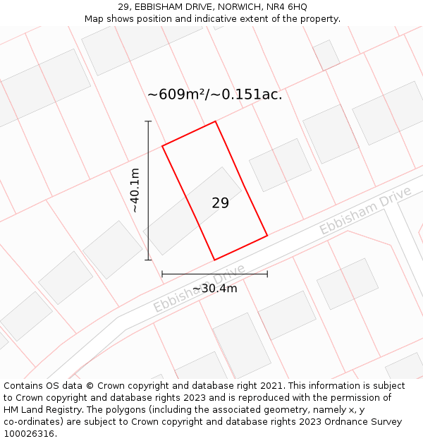 29, EBBISHAM DRIVE, NORWICH, NR4 6HQ: Plot and title map