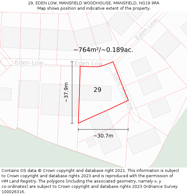 29, EDEN LOW, MANSFIELD WOODHOUSE, MANSFIELD, NG19 9RA: Plot and title map