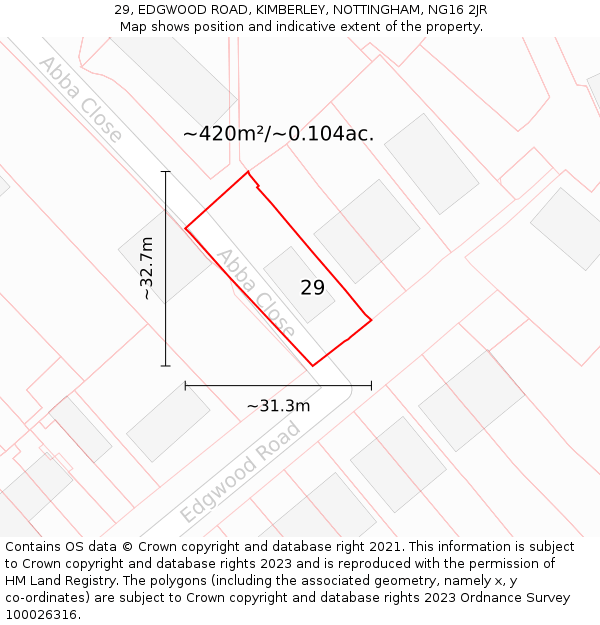 29, EDGWOOD ROAD, KIMBERLEY, NOTTINGHAM, NG16 2JR: Plot and title map