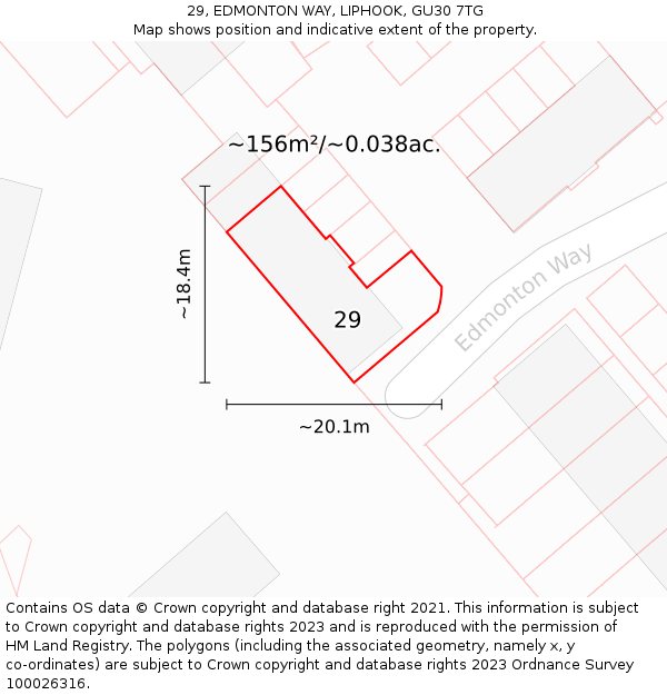 29, EDMONTON WAY, LIPHOOK, GU30 7TG: Plot and title map