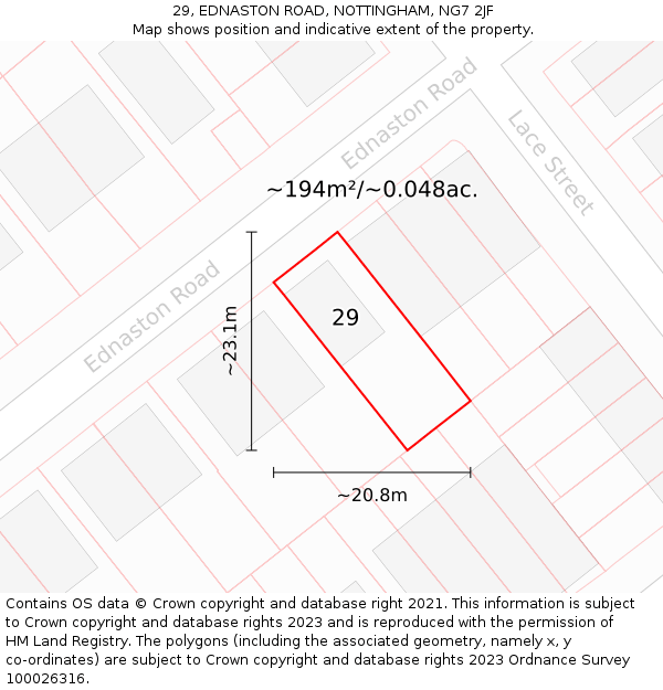 29, EDNASTON ROAD, NOTTINGHAM, NG7 2JF: Plot and title map