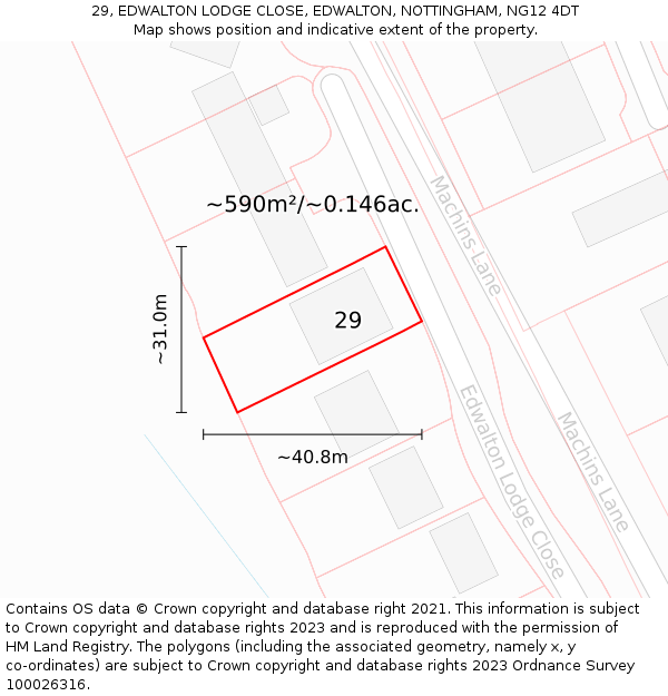 29, EDWALTON LODGE CLOSE, EDWALTON, NOTTINGHAM, NG12 4DT: Plot and title map