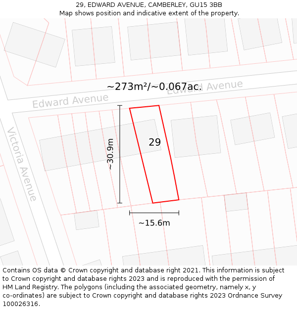 29, EDWARD AVENUE, CAMBERLEY, GU15 3BB: Plot and title map