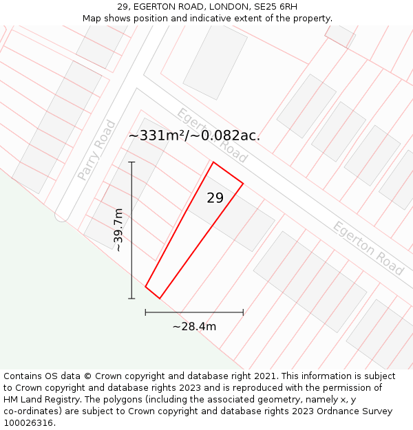 29, EGERTON ROAD, LONDON, SE25 6RH: Plot and title map