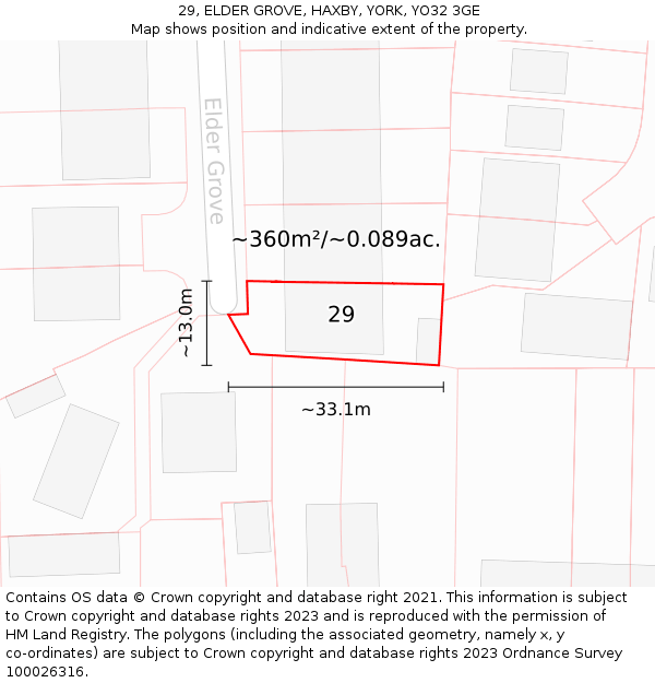 29, ELDER GROVE, HAXBY, YORK, YO32 3GE: Plot and title map