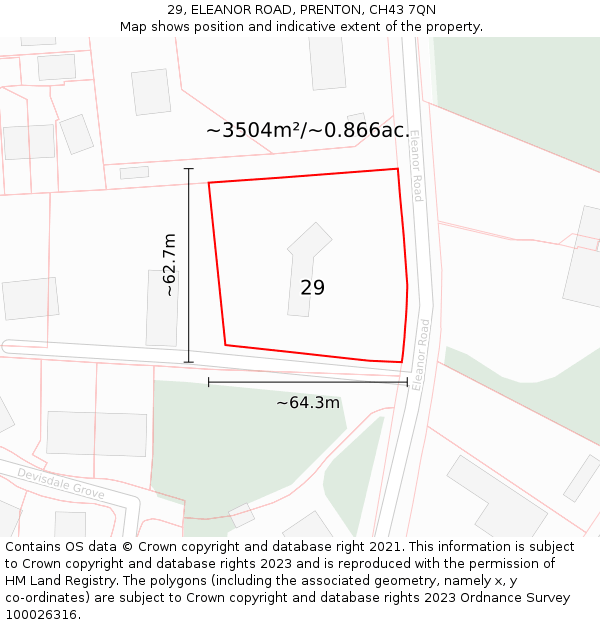 29, ELEANOR ROAD, PRENTON, CH43 7QN: Plot and title map