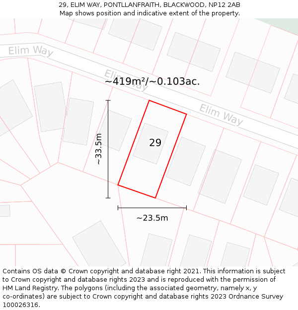 29, ELIM WAY, PONTLLANFRAITH, BLACKWOOD, NP12 2AB: Plot and title map