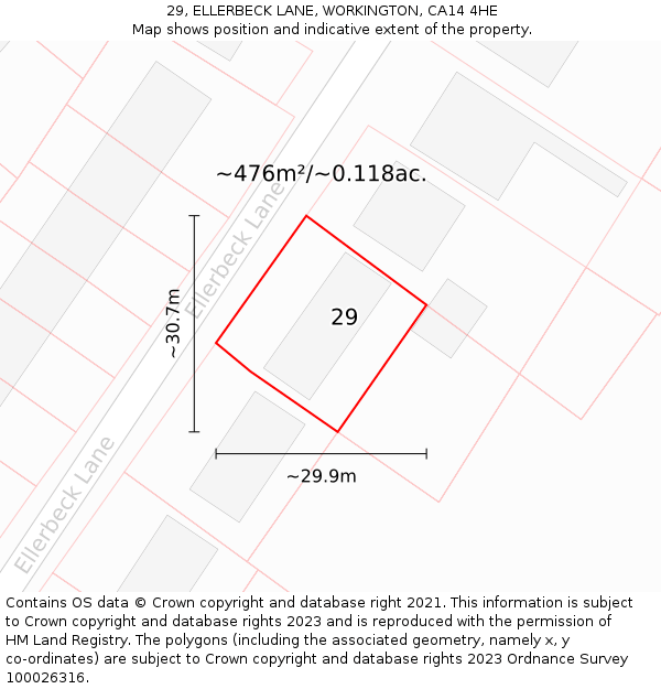 29, ELLERBECK LANE, WORKINGTON, CA14 4HE: Plot and title map