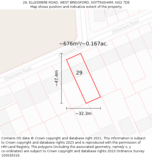 29, ELLESMERE ROAD, WEST BRIDGFORD, NOTTINGHAM, NG2 7DE: Plot and title map