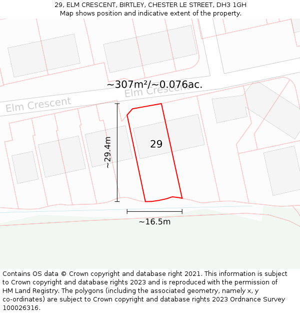 29, ELM CRESCENT, BIRTLEY, CHESTER LE STREET, DH3 1GH: Plot and title map