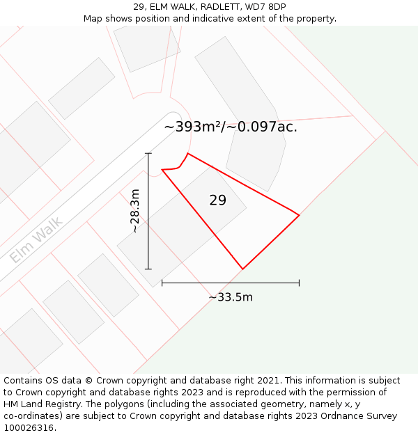 29, ELM WALK, RADLETT, WD7 8DP: Plot and title map