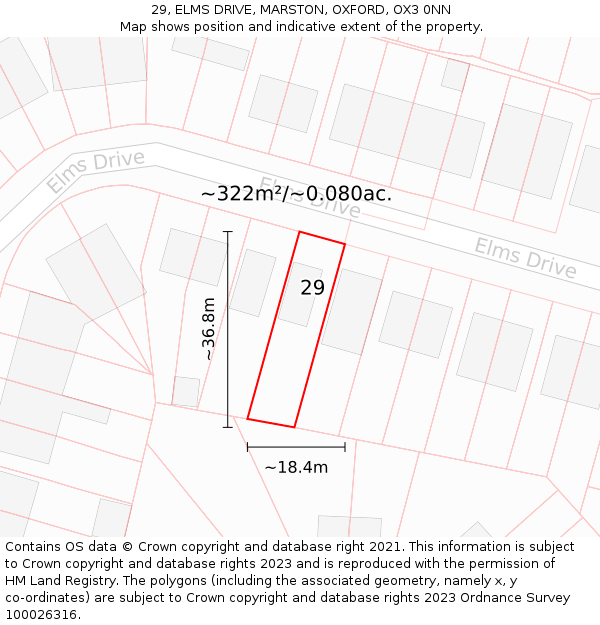 29, ELMS DRIVE, MARSTON, OXFORD, OX3 0NN: Plot and title map