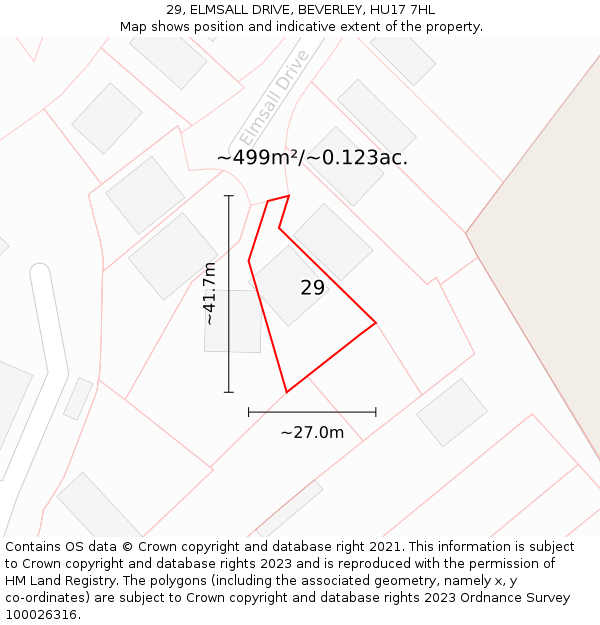 29, ELMSALL DRIVE, BEVERLEY, HU17 7HL: Plot and title map