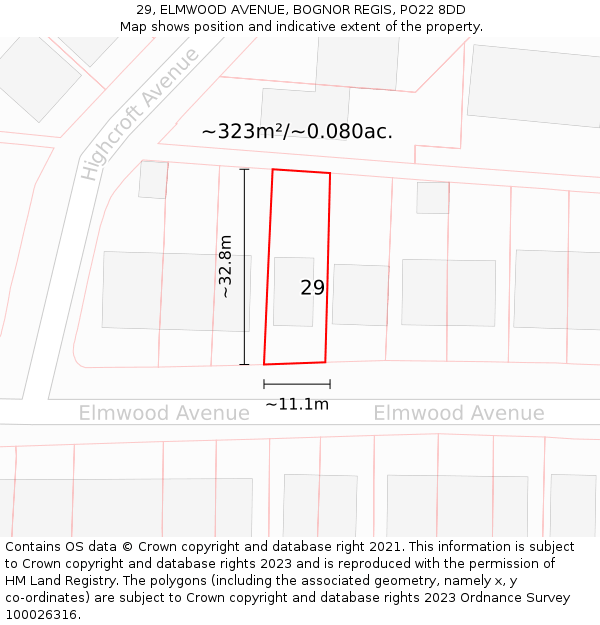 29, ELMWOOD AVENUE, BOGNOR REGIS, PO22 8DD: Plot and title map