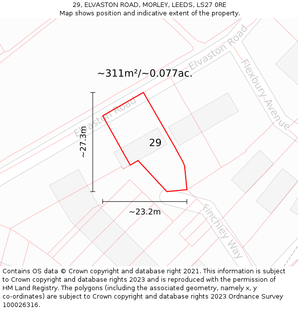 29, ELVASTON ROAD, MORLEY, LEEDS, LS27 0RE: Plot and title map