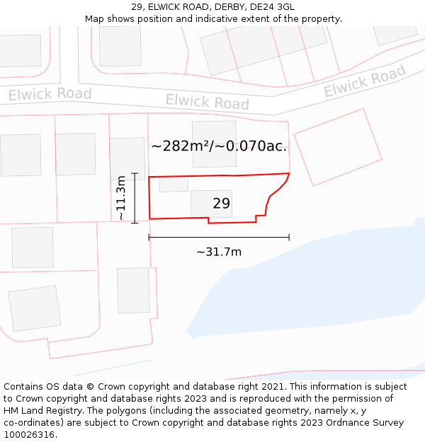 29, ELWICK ROAD, DERBY, DE24 3GL: Plot and title map
