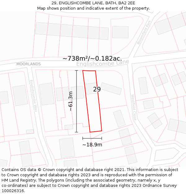 29, ENGLISHCOMBE LANE, BATH, BA2 2EE: Plot and title map