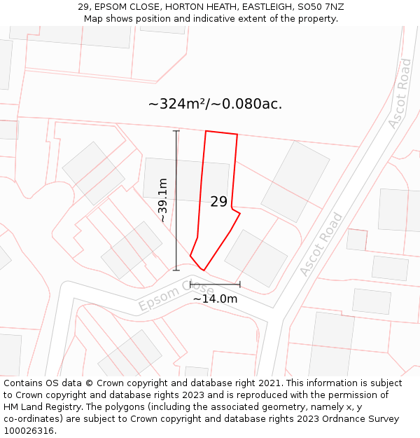 29, EPSOM CLOSE, HORTON HEATH, EASTLEIGH, SO50 7NZ: Plot and title map