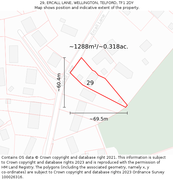 29, ERCALL LANE, WELLINGTON, TELFORD, TF1 2DY: Plot and title map