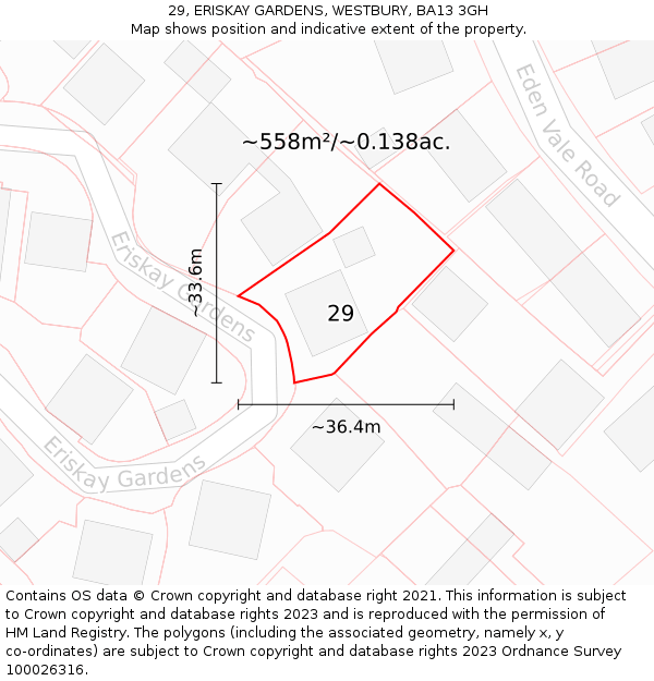 29, ERISKAY GARDENS, WESTBURY, BA13 3GH: Plot and title map