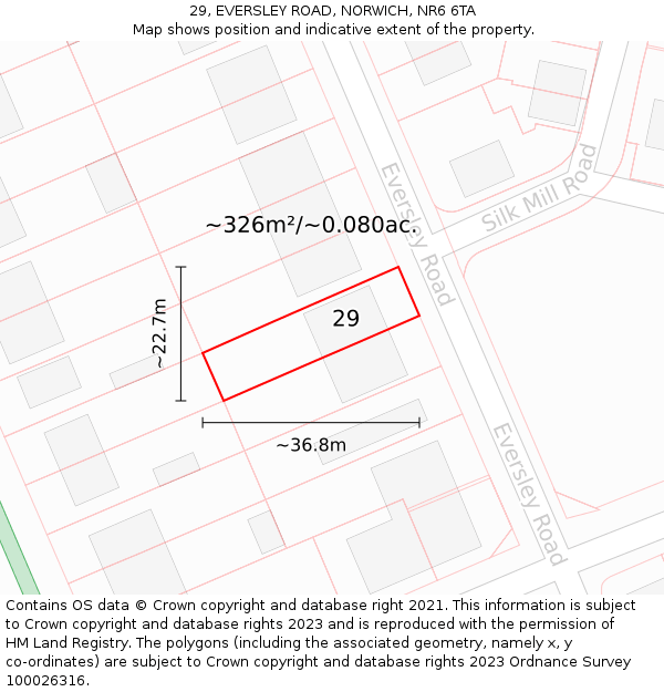 29, EVERSLEY ROAD, NORWICH, NR6 6TA: Plot and title map