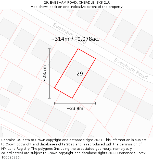 29, EVESHAM ROAD, CHEADLE, SK8 2LR: Plot and title map