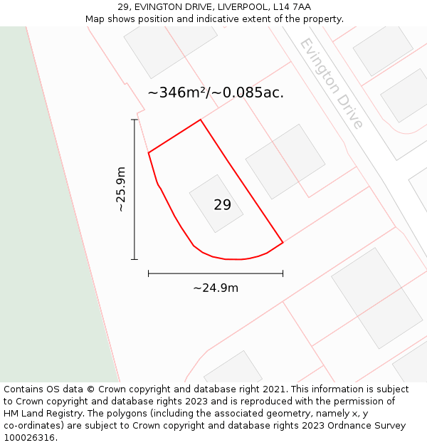 29, EVINGTON DRIVE, LIVERPOOL, L14 7AA: Plot and title map