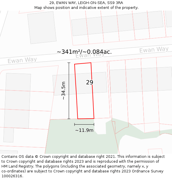 29, EWAN WAY, LEIGH-ON-SEA, SS9 3RA: Plot and title map