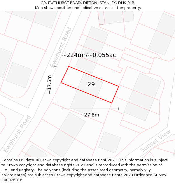 29, EWEHURST ROAD, DIPTON, STANLEY, DH9 9LR: Plot and title map