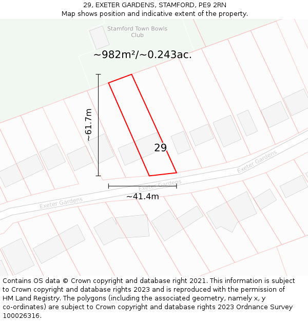 29, EXETER GARDENS, STAMFORD, PE9 2RN: Plot and title map