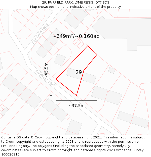 29, FAIRFIELD PARK, LYME REGIS, DT7 3DS: Plot and title map