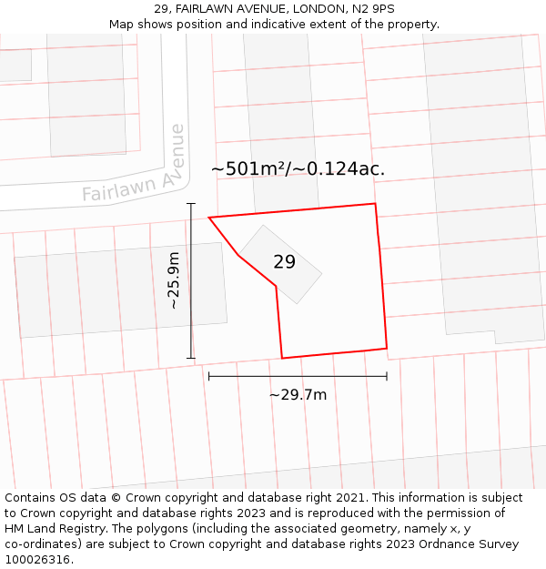 29, FAIRLAWN AVENUE, LONDON, N2 9PS: Plot and title map