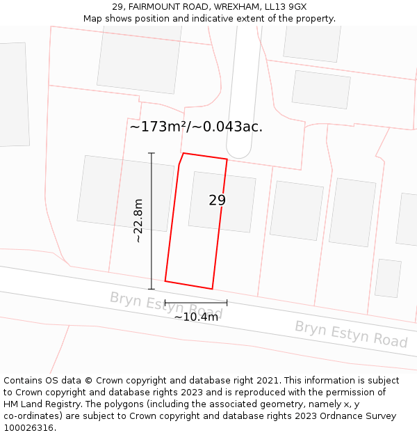 29, FAIRMOUNT ROAD, WREXHAM, LL13 9GX: Plot and title map