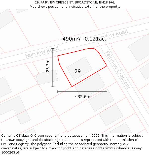 29, FAIRVIEW CRESCENT, BROADSTONE, BH18 9AL: Plot and title map