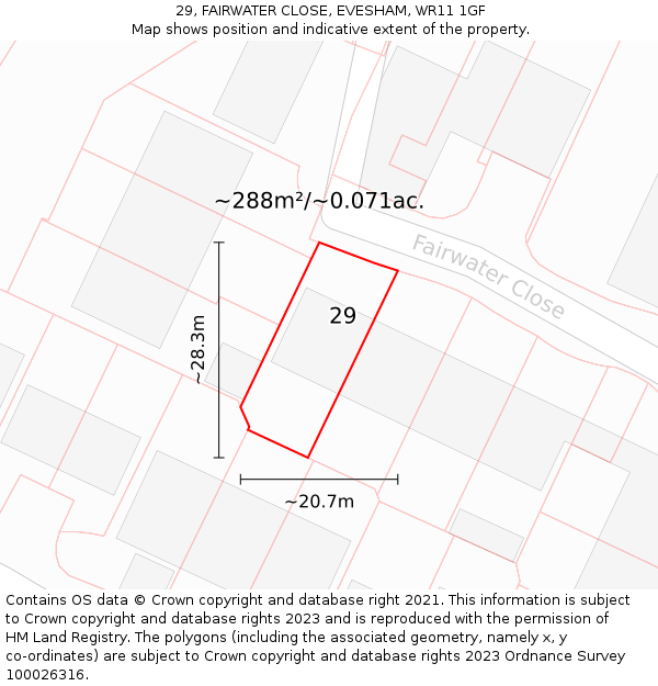 29, FAIRWATER CLOSE, EVESHAM, WR11 1GF: Plot and title map
