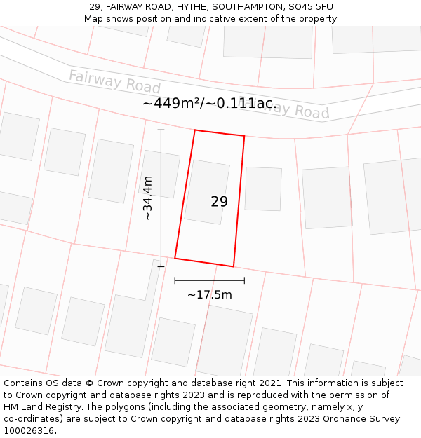 29, FAIRWAY ROAD, HYTHE, SOUTHAMPTON, SO45 5FU: Plot and title map