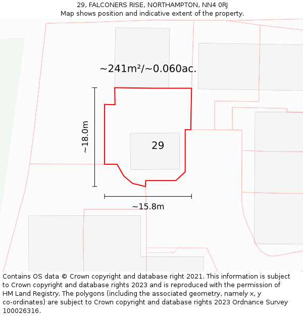 29, FALCONERS RISE, NORTHAMPTON, NN4 0RJ: Plot and title map