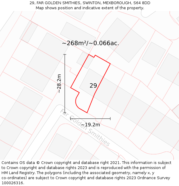 29, FAR GOLDEN SMITHIES, SWINTON, MEXBOROUGH, S64 8DD: Plot and title map