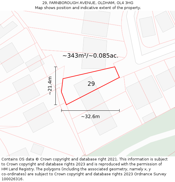 29, FARNBOROUGH AVENUE, OLDHAM, OL4 3HG: Plot and title map