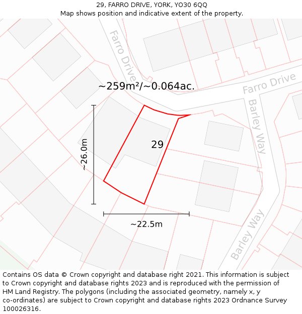 29, FARRO DRIVE, YORK, YO30 6QQ: Plot and title map