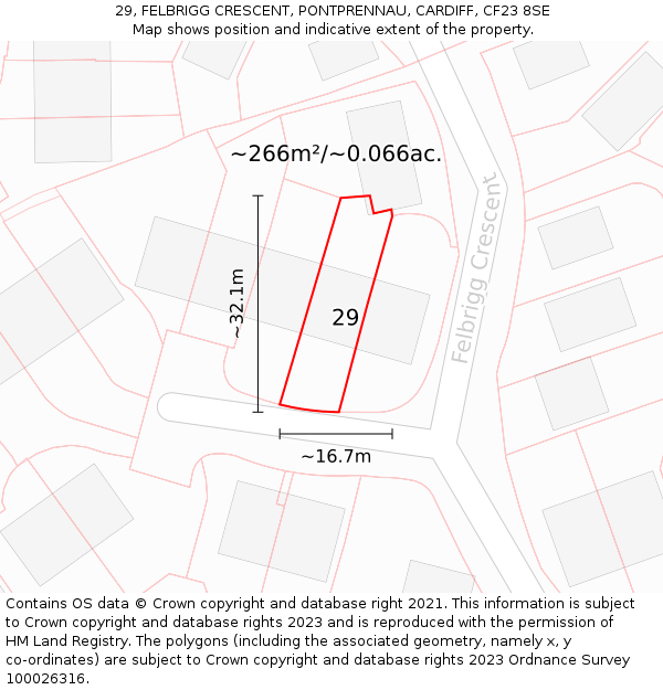 29, FELBRIGG CRESCENT, PONTPRENNAU, CARDIFF, CF23 8SE: Plot and title map