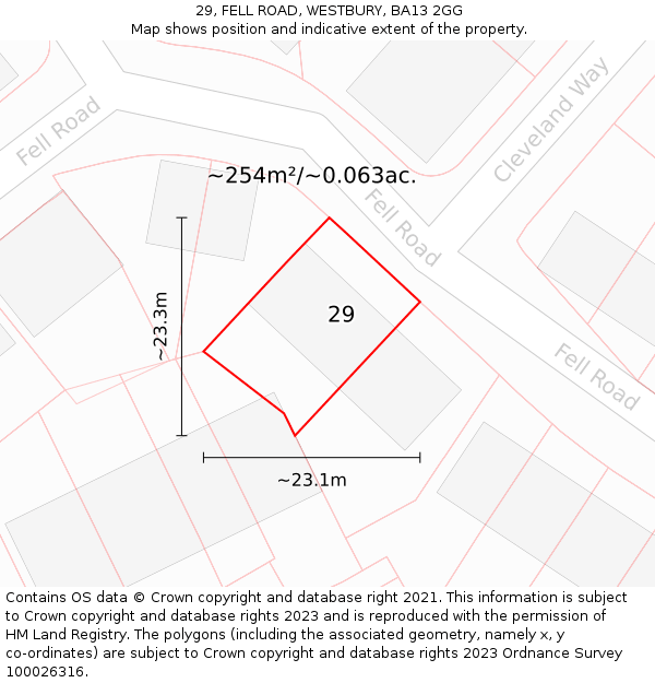 29, FELL ROAD, WESTBURY, BA13 2GG: Plot and title map