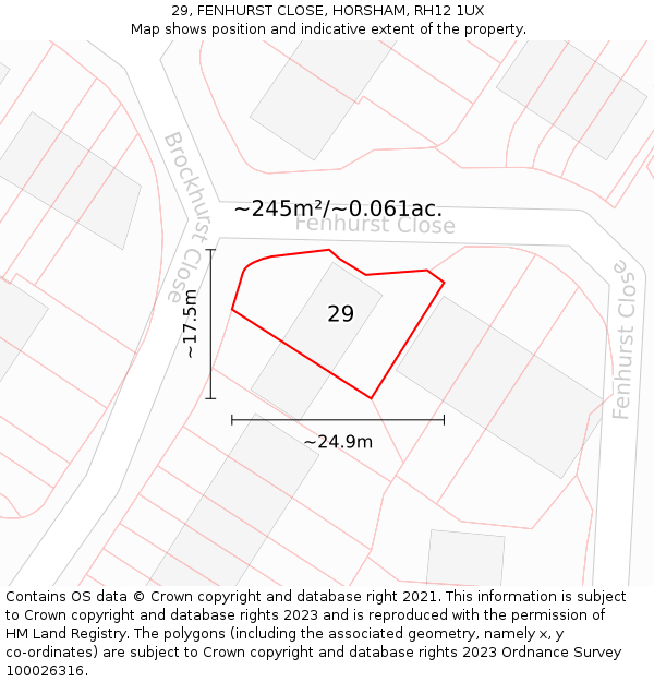 29, FENHURST CLOSE, HORSHAM, RH12 1UX: Plot and title map