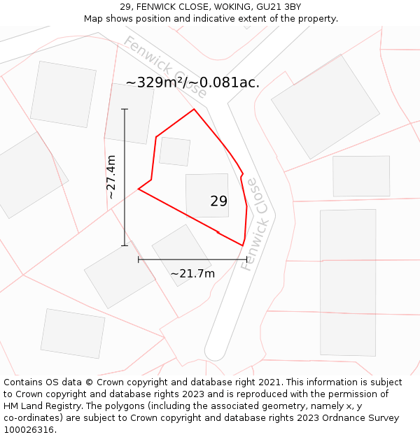 29, FENWICK CLOSE, WOKING, GU21 3BY: Plot and title map
