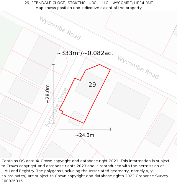 29, FERNDALE CLOSE, STOKENCHURCH, HIGH WYCOMBE, HP14 3NT: Plot and title map