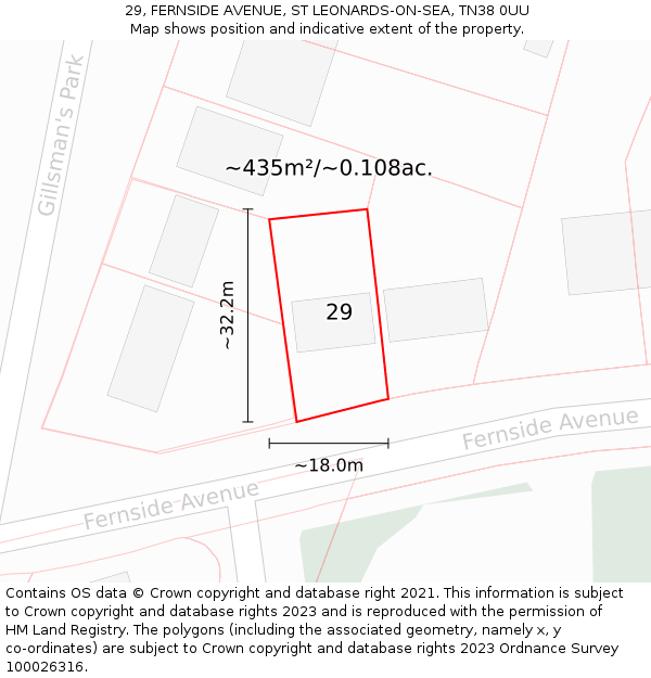 29, FERNSIDE AVENUE, ST LEONARDS-ON-SEA, TN38 0UU: Plot and title map