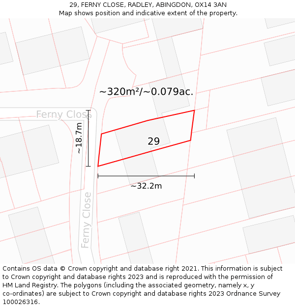 29, FERNY CLOSE, RADLEY, ABINGDON, OX14 3AN: Plot and title map