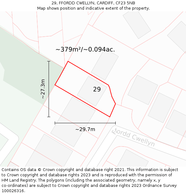 29, FFORDD CWELLYN, CARDIFF, CF23 5NB: Plot and title map