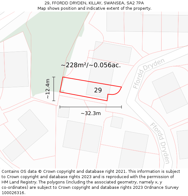 29, FFORDD DRYDEN, KILLAY, SWANSEA, SA2 7PA: Plot and title map