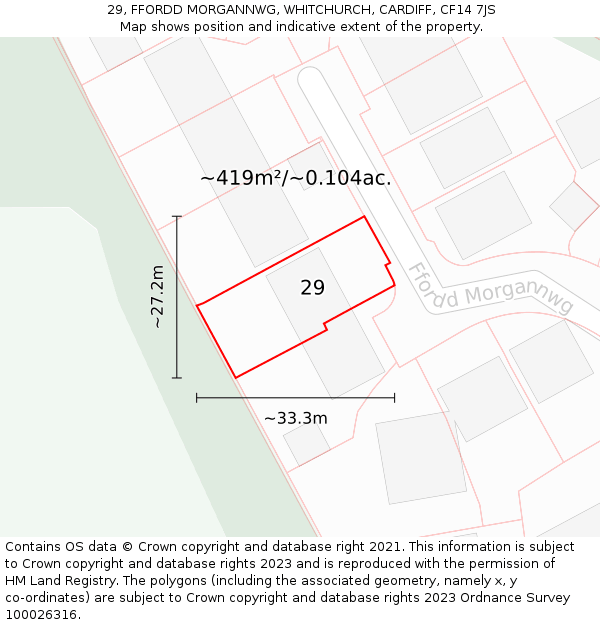 29, FFORDD MORGANNWG, WHITCHURCH, CARDIFF, CF14 7JS: Plot and title map